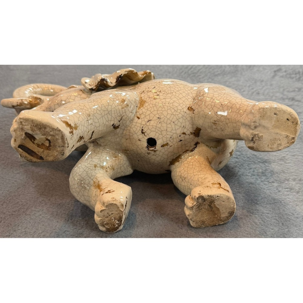 Vintage Ceramic Elephant Figurine Crackle Glaze Lucky Upturned Trunk Off-White - Picture 10 of 16